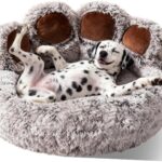 Large Size Plush Paw Shaped Calming Pet Bed, Donut Cushion with Non-Slip Bottom, Machine Washable Dog Cat BedTeddy Bear Dog Bed