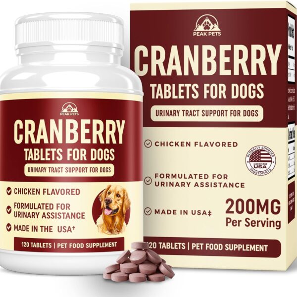Cranberry Supplement for Dogs UTI Treatment (120 Chews) Dog Urinary Tract Support for Kidney & Bladder Health - Cranberry Relief Supplement for All Ages, Breeds & Sizes - Chicken Flavor - USA Made