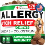 Dog Allergy Relief Chews - 170 Dog Allergy Chews - Itch Relief for Dogs - Anti Itch for Dogs - Dry & Itchy Skin - Allergies & Immune Support Supplement, Omega 3 Fish Oil, Colostrum - Made in USA