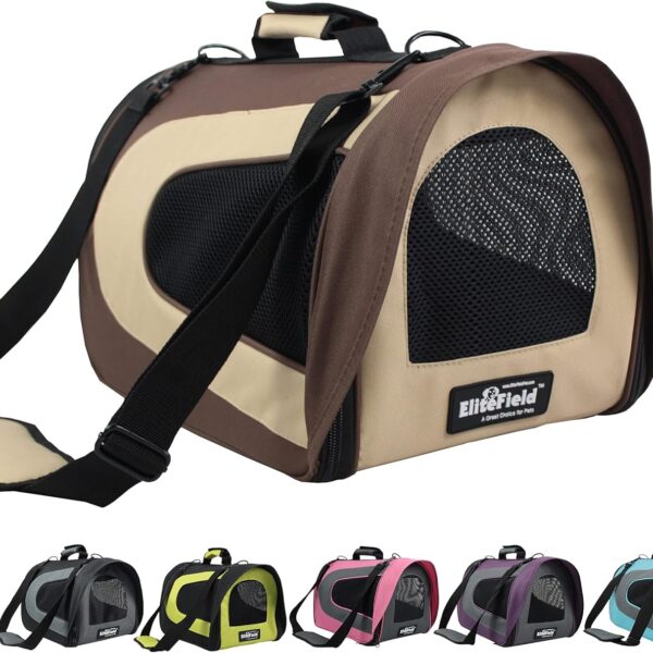 EliteField Deluxe Soft Pet Carrier (3 Year Warranty, Airline Approved), Multiple Sizes and Colors Available (20" L x 11" W x 11" H, Brown+Beige)