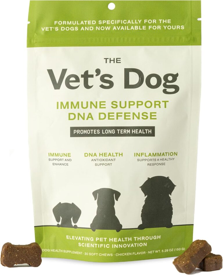 The Vet's Dog Immune Support DNA Defense Chews, Dog Allergy and Immune Chews + Hip and Joint Supplement for Dogs, Organic Turkey Tail Mushroom, Turmeric, Barley Grass, Chicken Liver Flavor (30 Count)