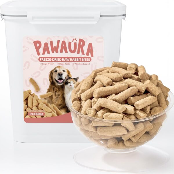 Freeze-Dried Raw Rabbit Treats & Food for Dogs & Cats - 97% Meat & Organs - Single Ingredient Rabbit Mini Nibs - Grain-Free Dog & Cat Food Topper, Mixer or Snack -17.63 oz