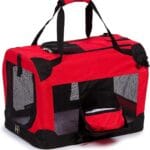 PET LIFE 'Deluxe 360 Vista View' Zippered Soft Folding Collapsible Metal Framed Pet Dog Crate House Carrier w/ Removable Bowl and Pop-out Tray, X-Large, Red