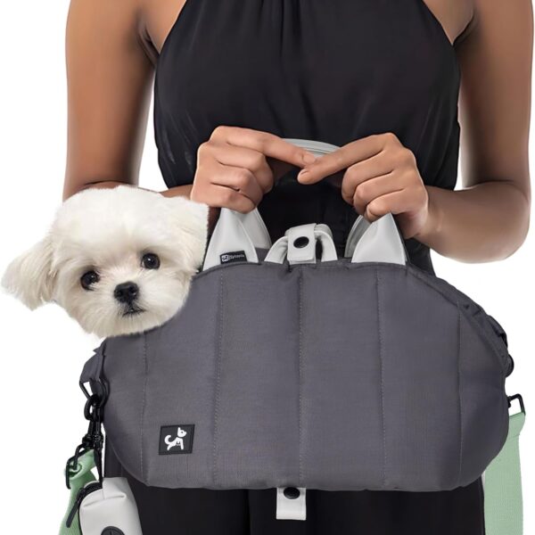 Sytopia Dog Purse Carriers for Small Dogs and Toy Breeds Up to 7 Lbs, Waterproof Carrier, Soft-Sided Portable for Traveling with Adjustable Safety Leash, Dog Travel Bag, Monet Grey