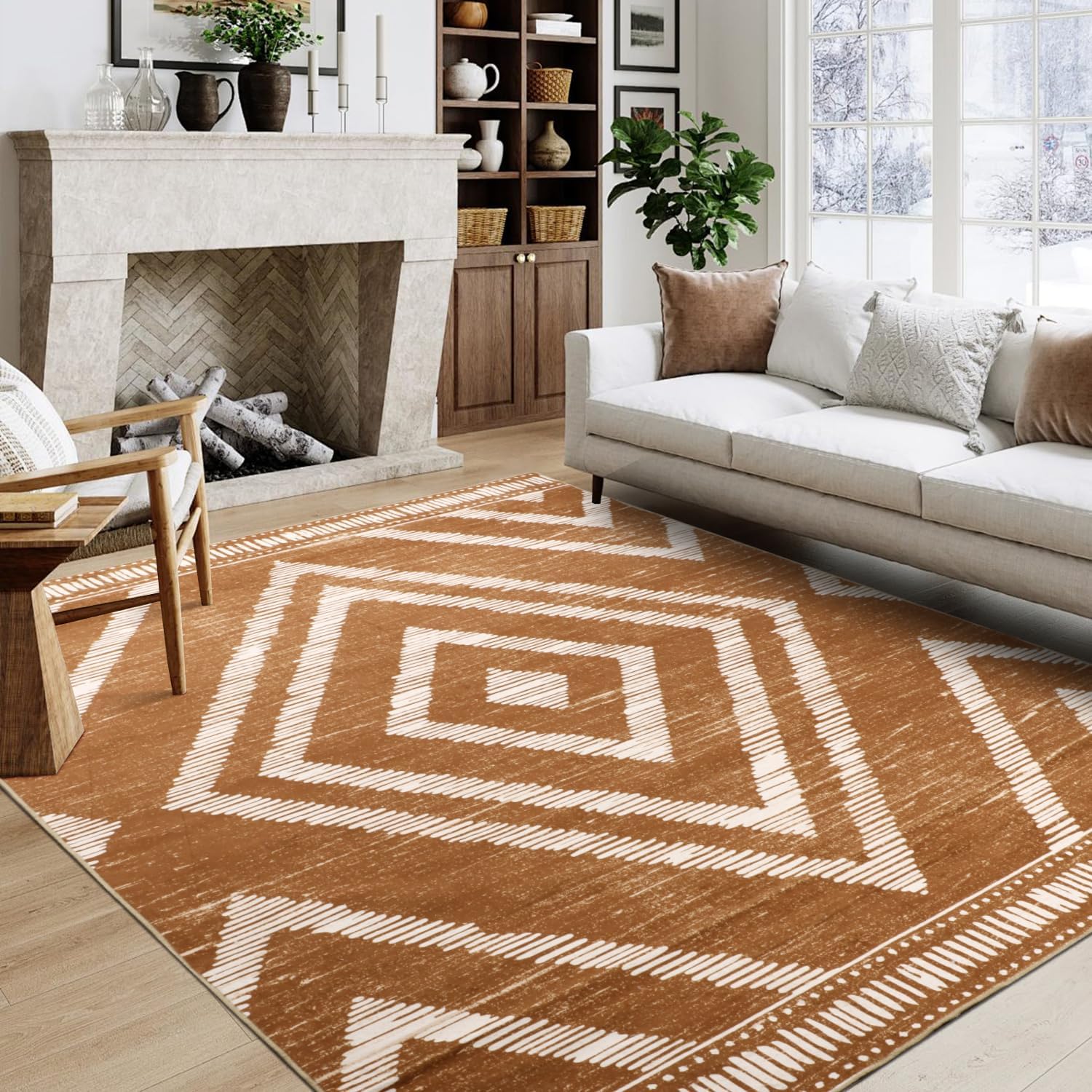Boho Washable Rugs 5x7ft Non Slip, Low Pile Area Rug for Living Room, Brown Moroccan Bedroom Carpets, Non Shedding Soft Floor Carpet for Dining Room Bathroom Nursery Kitchen Office Boho Washable Rugs 5x7ft Non Slip, Low Pile Area Rug for Living Room, Brown Moroccan Bedroom Carpets, Non Shedding Soft Floor Carpet for Dining Room Bathroom Nursery Kitchen Office