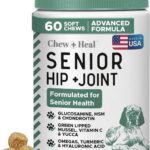 Chew + Heal Labs Glucosamine for Dogs Hip and Joint Supplement - 60 Senior Dogs Mobility Soft Chews - Made with Glucosamine, MSM, Chondroitin, Green Lipped Mussels and More - Made in The USA
