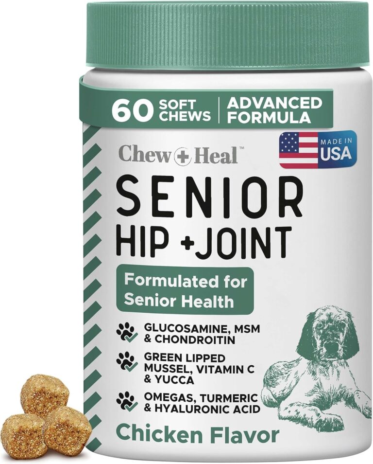 Chew + Heal Labs Glucosamine for Dogs Hip and Joint Supplement - 60 Senior Dogs Mobility Soft Chews - Made with Glucosamine, MSM, Chondroitin, Green Lipped Mussels and More - Made in The USA