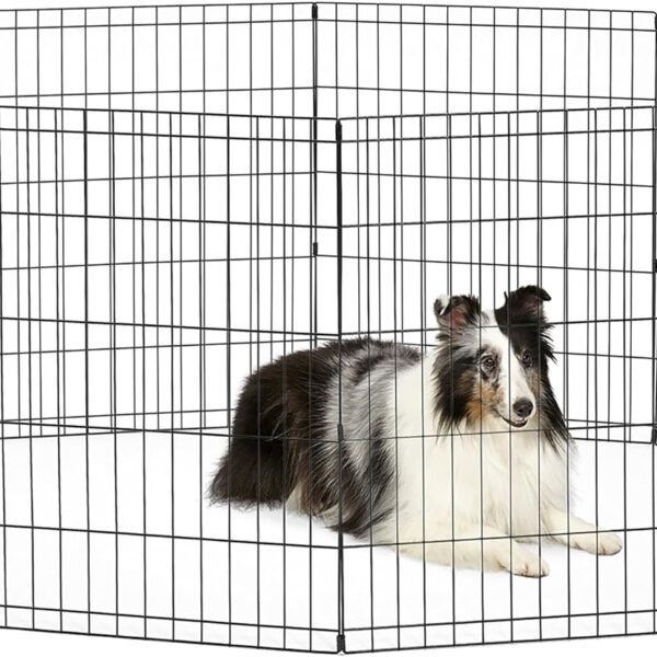 New World Folding Metal Puppy/Dog Exercise Pen, Indoor/Outdoor Playpen with No Door, Provides 16 Sq Feet of Play Space, 30-Inches Tall, Black E-Coated