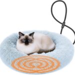 Heated Cat Bed for Indoor Cats, 23-inch Cozy Donut with USB Power, Adjustable Temperature & Timer, Machine Washable Cover for Small & Medium Cats (Light Gray)