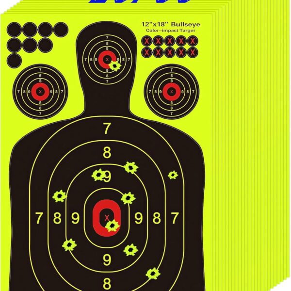 NYEONHRT 12x18 Inch Silhouette Splatter Target for Shooting Range, Self Adhesive Shooting Targets Paper with Fluorescent Yellow Upon Impact for Pistol Airsoft BB Gun Rifle Outdoor Accessories