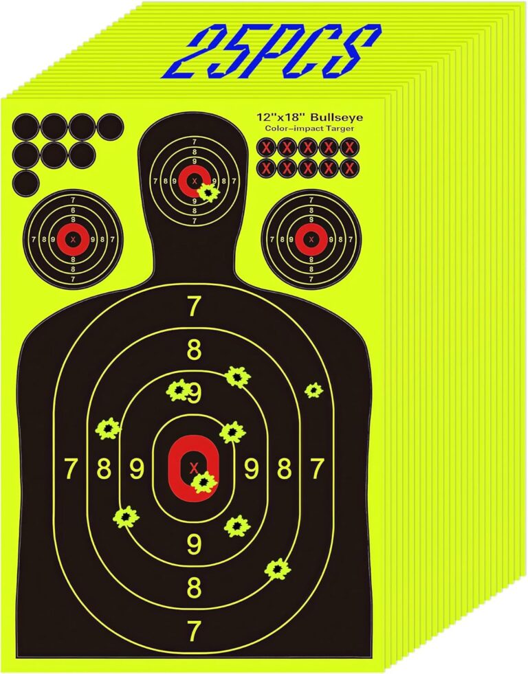 NYEONHRT 12x18 Inch Silhouette Splatter Target for Shooting Range, Self Adhesive Shooting Targets Paper with Fluorescent Yellow Upon Impact for Pistol Airsoft BB Gun Rifle Outdoor Accessories