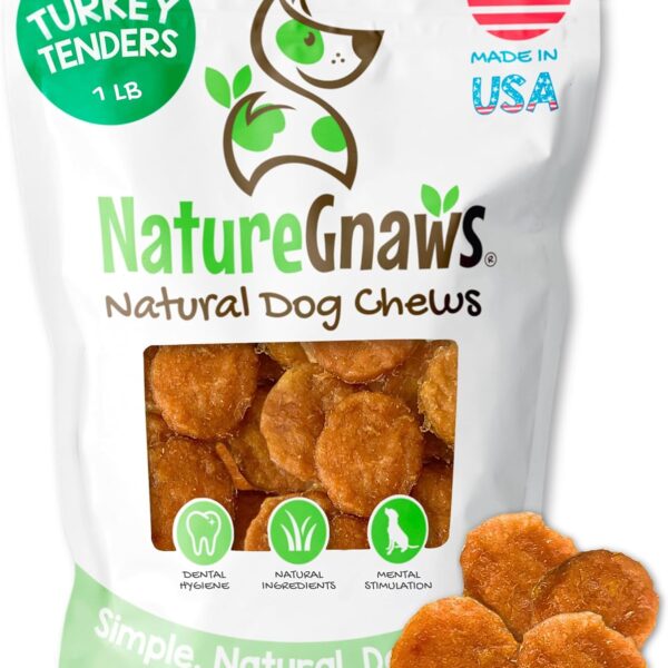 Nature Gnaws USA Turkey Tenders (1Lb) - Delicious Grain-Free Dog Treats for Small, Medium & Large Breeds - Natural Jerky Chews for Dogs.