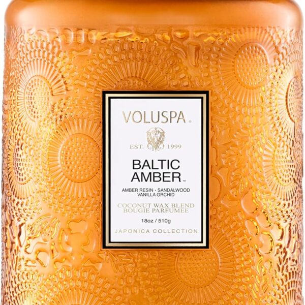 Voluspa Baltic Amber Candle, 18 oz, Coconut Wax Blend, Scented Candles for Home, 100 Hour Burn Time, Candle Jar