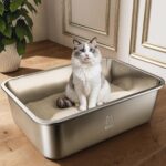 Stainless Steel Litter Box, Metal Cat Litter Box with High Sides, Odor-Free, Non-Stick, Easy to Clean, 17.5"13.6"5.9", Ideal Size for Small to Medium Cats, Litter Tray