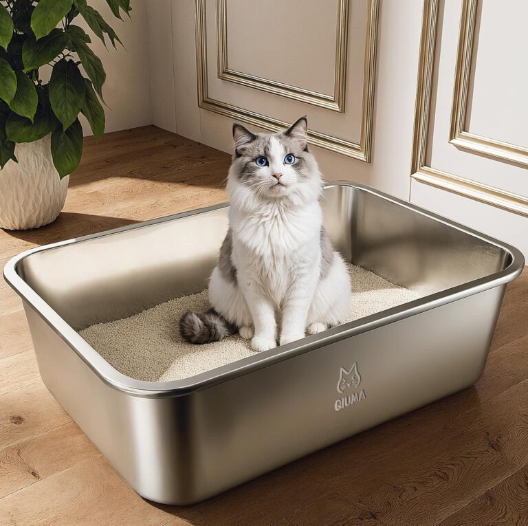 Stainless Steel Litter Box, Metal Cat Litter Box with High Sides, Odor-Free, Non-Stick, Easy to Clean, 17.5"13.6"5.9", Ideal Size for Small to Medium Cats, Litter Tray