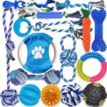Dog Toys 15 Pack for Teeth Cleaning and Fun, Puppy Teething Chew Toys Interactive Rope Squeaky Treat Balls & Rubber Tous Bulk Variety Dog Gifts Set Reduce Anxiety & Save Furniture