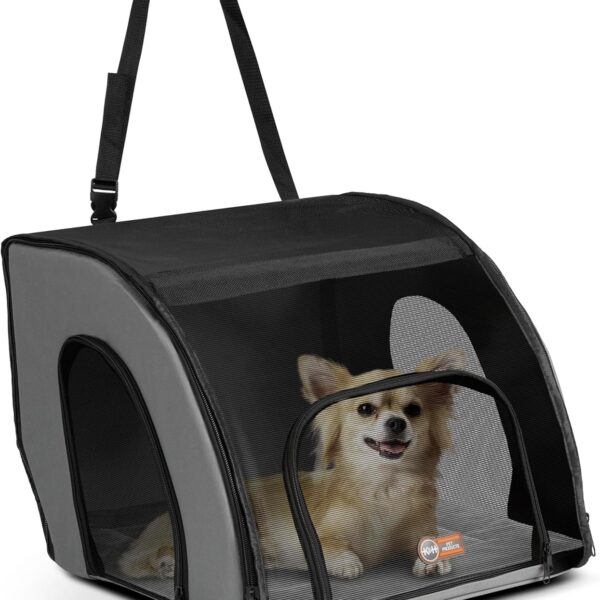 K&H Pet Products Enclosed Dog Cat Car Seat, Travel Safety Carrier for Pets, Dog Travel Car Seat, Soft-Sided Covered Cat Carrier, Washable Pad, Multiple Entrances, Mesh Windows - Small 17 X 16 X 15in