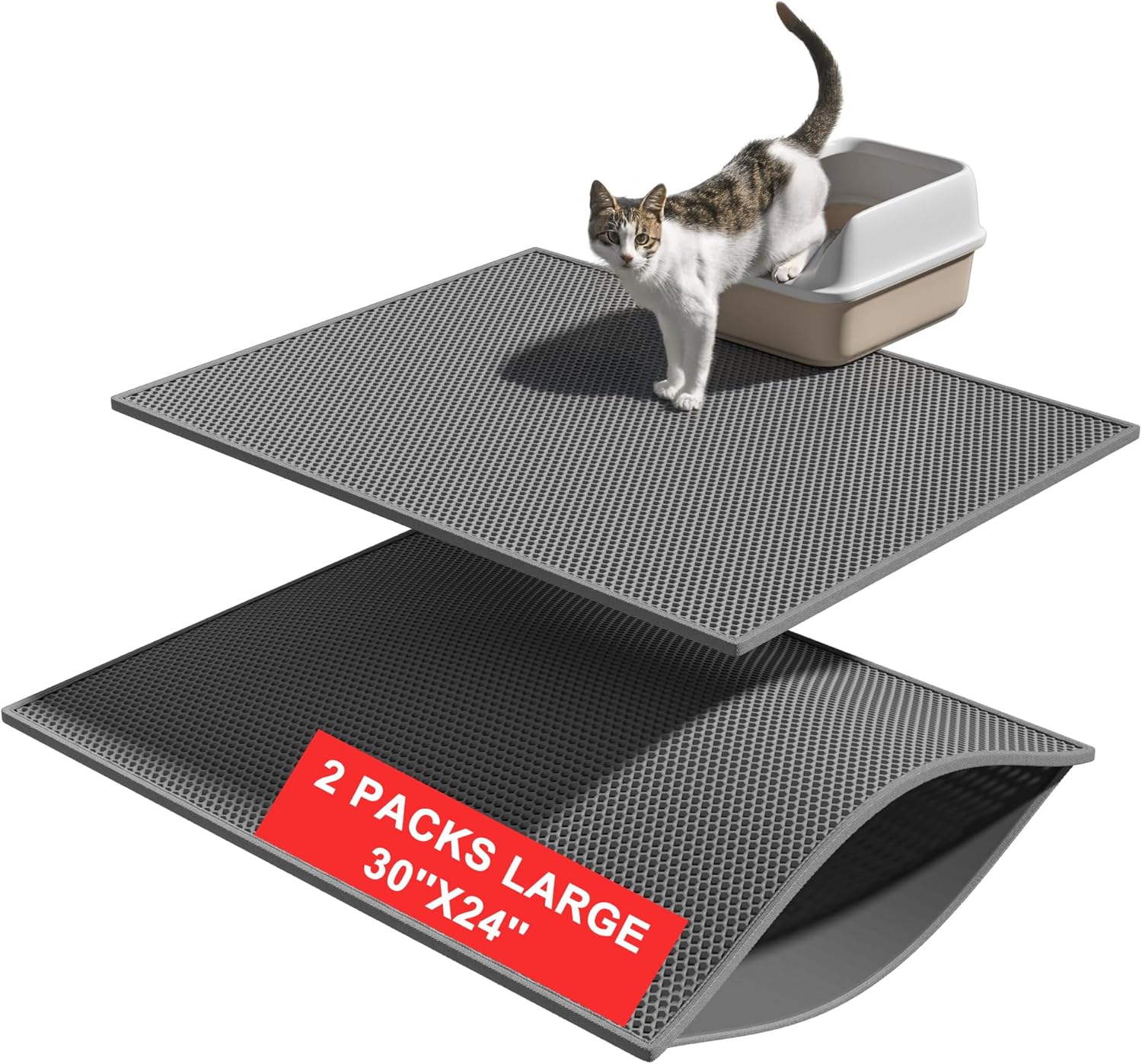 Pieviev 2 Packs Cat Litter Mat Double Layer Waterproof Urine Proof Trapping Mat (30''X24'', Gray) Pieviev 2 Packs Cat Litter Mat Double Layer Waterproof Urine Proof Trapping Mat (30''X24'', Gray)