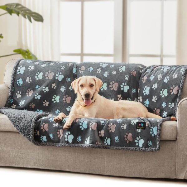 Luciphia Waterproof Pet Blankets for Couch Sofa Bed Cover Liquid Pee Proof Washable Soft Fluffy Large Dog Blanket Reversible Furniture Protection Grey Paw Thicken Large65" x 57"