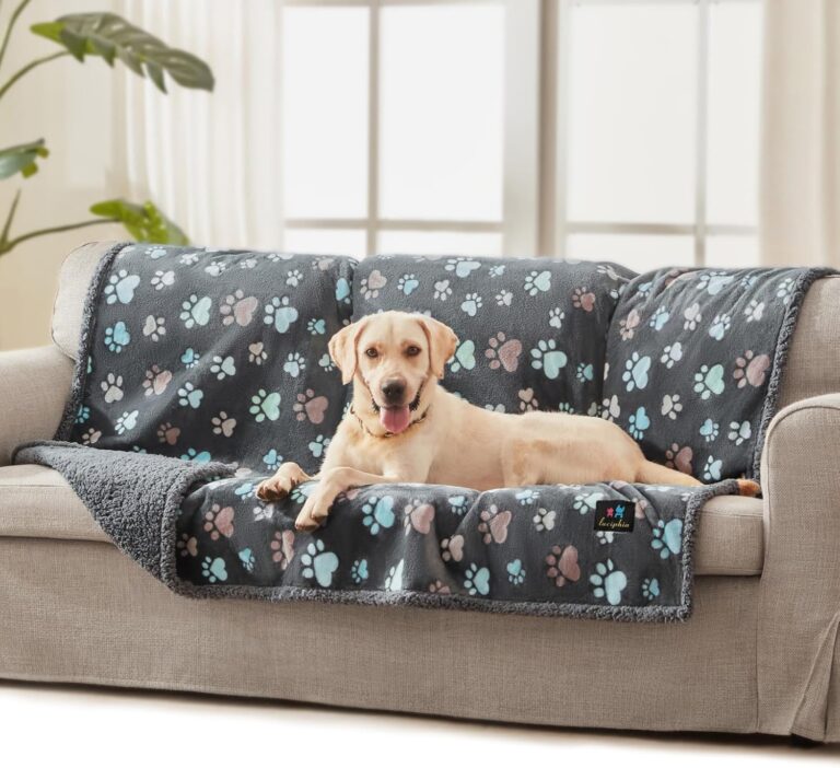 Luciphia Waterproof Pet Blankets for Couch Sofa Bed Cover Liquid Pee Proof Washable Soft Fluffy Large Dog Blanket Reversible Furniture Protection Grey Paw Thicken Large65" x 57"