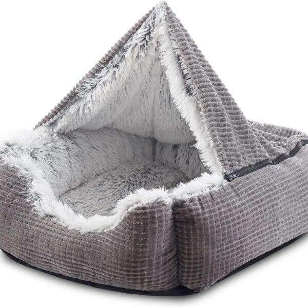 MIXJOY Dog Beds for Large Medium Small Dogs, Rectangle Cave Hooded Blanket Puppy Bed, Luxury Orthopedic Cat Beds for Indoor Cats, Warmth and Machine Washable (30 inches, Grey)