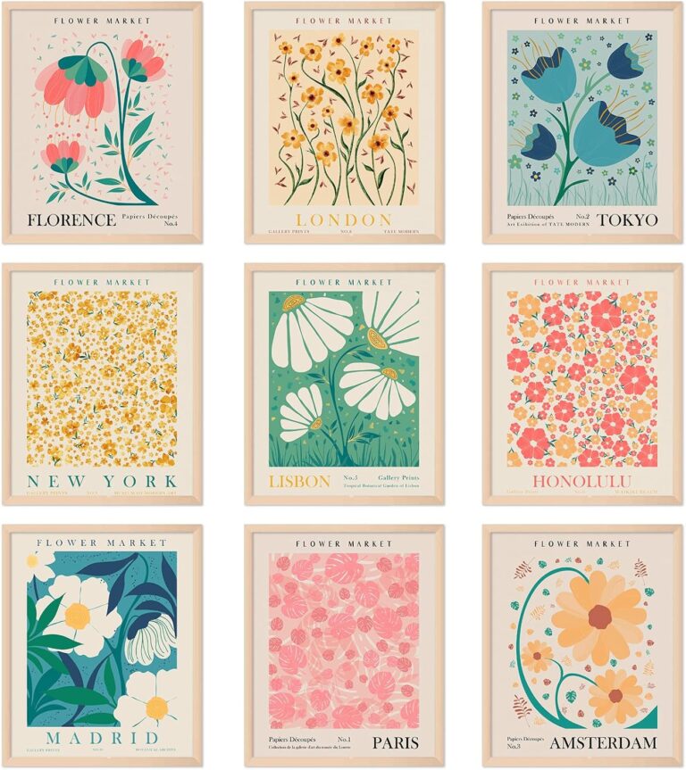 AnyDesign 9Pcs Flower Market Wall Art Prints Matisse Art Poster Unframed Floral Drawing Posters Colorful Decor for Gallery Room Aesthetic Living Room Bathroom Decor, 8x10inch