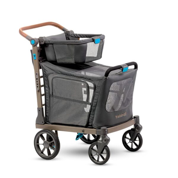 Wadabuggy Pet XL Foldable Cart - Adjustable & Portable Pet Stroller with Caddy, Shopping Basket, Foam Filled Rubber Wheels & Storage - Carriage for Small & Medium Dogs, Cats Under 75 lbs