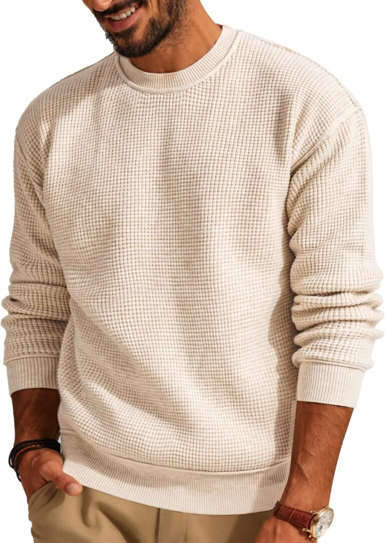 PJ PAUL JONES Mens Sweater Crewneck Knit Sweaters Casual Waffle Pullover Sweater for Men