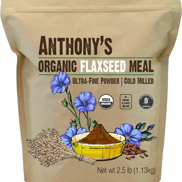 Anthony's Organic Flaxseed Meal, 2.5 lb, Gluten Free, Ground Ultra Fine Powder, Cold Milled, Keto Friendly