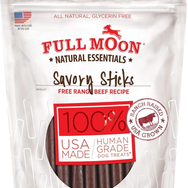 Full Moon All Natural Human Grade Dog Treats, Essential Beef Savory Sticks, 14 Ounce