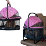 Pet Gear No-Zip View 360 Pet Carrier & Car Seat with Booster Seat Frame for Small Dogs & Cats, Mesh Ventilation, Push Button Entry, No Tools Required, Blossom