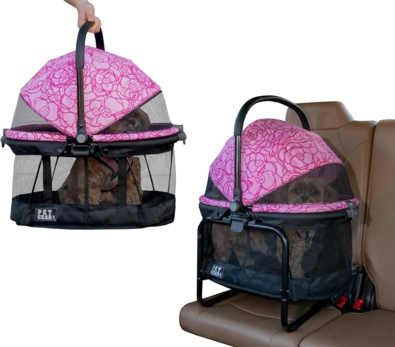 Pet Gear No-Zip View 360 Pet Carrier & Car Seat with Booster Seat Frame for Small Dogs & Cats, Mesh Ventilation, Push Button Entry, No Tools Required, Blossom