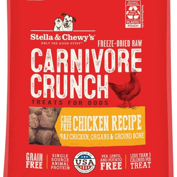 Stella & Chewy's Freeze-Dried Raw Dog Treats - Carnivore Crunch for Training - Natural Limited Ingredient, Grain-Free - Perfect for Picky Eaters - Chicken Recipe - 3.25 oz Bag