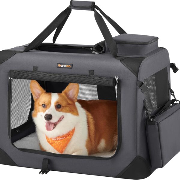 Feandrea 28 Inches Collapsible Soft Dog Crate, Portable Travel Dog Crate for Indoor and Outdoor Use, Dog Carrier Kennel with Safety Zippers, for Living Room, Car, Travelling, Camping, Gray UPDC70GY