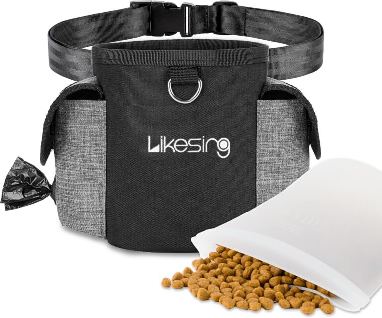 Likesing Dog Training Pouch with 2 Cup Silicone Bag, Dog Treat Pouches for Pet Training with Clicker, Adjustable Belt, Poop Bags roll, 2 Ways Wear, for Outdoor Walks, Training, and Travel