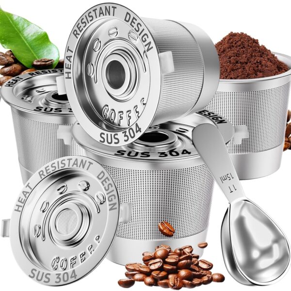 4 Pack Reusable K Cups Coffee Pods for Keurig 1.0: Stainless Steel Reusable Coffee Pods for Keurig Coffee Pods Reusable, BPA-Free, SUS 304, Scoop, Heat Resistant Handles