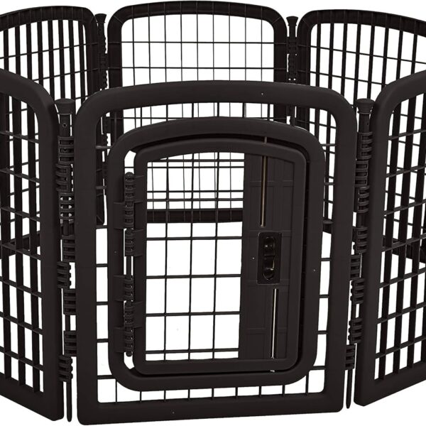 Amazon Basics 8-Panel Octagonal Plastic Pet Pen Fence Enclosure With Gate, 59 x 58 x 28 Inches, Black
