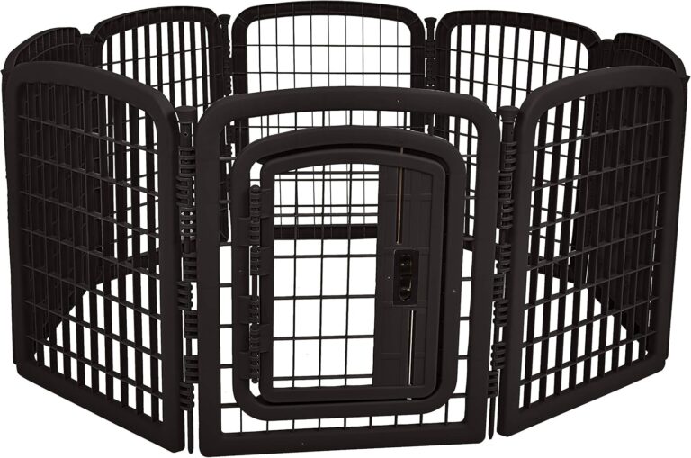 Amazon Basics 8-Panel Octagonal Plastic Pet Pen Fence Enclosure With Gate, 59 x 58 x 28 Inches, Black