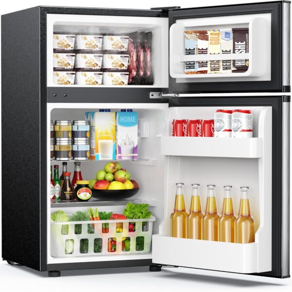 EUHOMY Mini Fridge with Freezer, 3.2 Cu.Ft Mini Refrigerator fridge, 2 door For Bedroom/Dorm/Office/Apartment - Food Storage or Cooling drinks, Silver