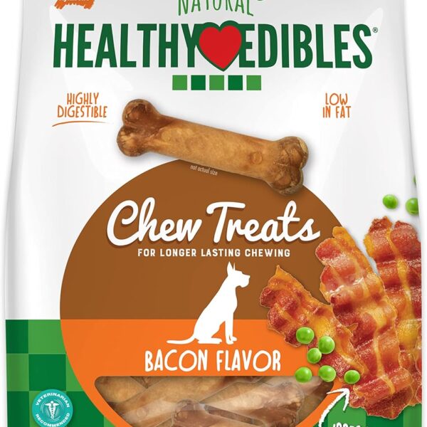 Nylabone Healthy Edibles Natural Dog Chews Long Lasting Bacon Flavor Treats for Dogs, Small/Regular (12 Count)