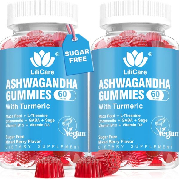 Ashwagandha Gummies 2000mg for Women Men - Sugar Free, Vegan - Organic Ashwagandha Root Extract Supplements Gummy & Vitamin D3, B12 and Turmeric, Promote Relaxation, Mixed Berry Flavor, 120 Count