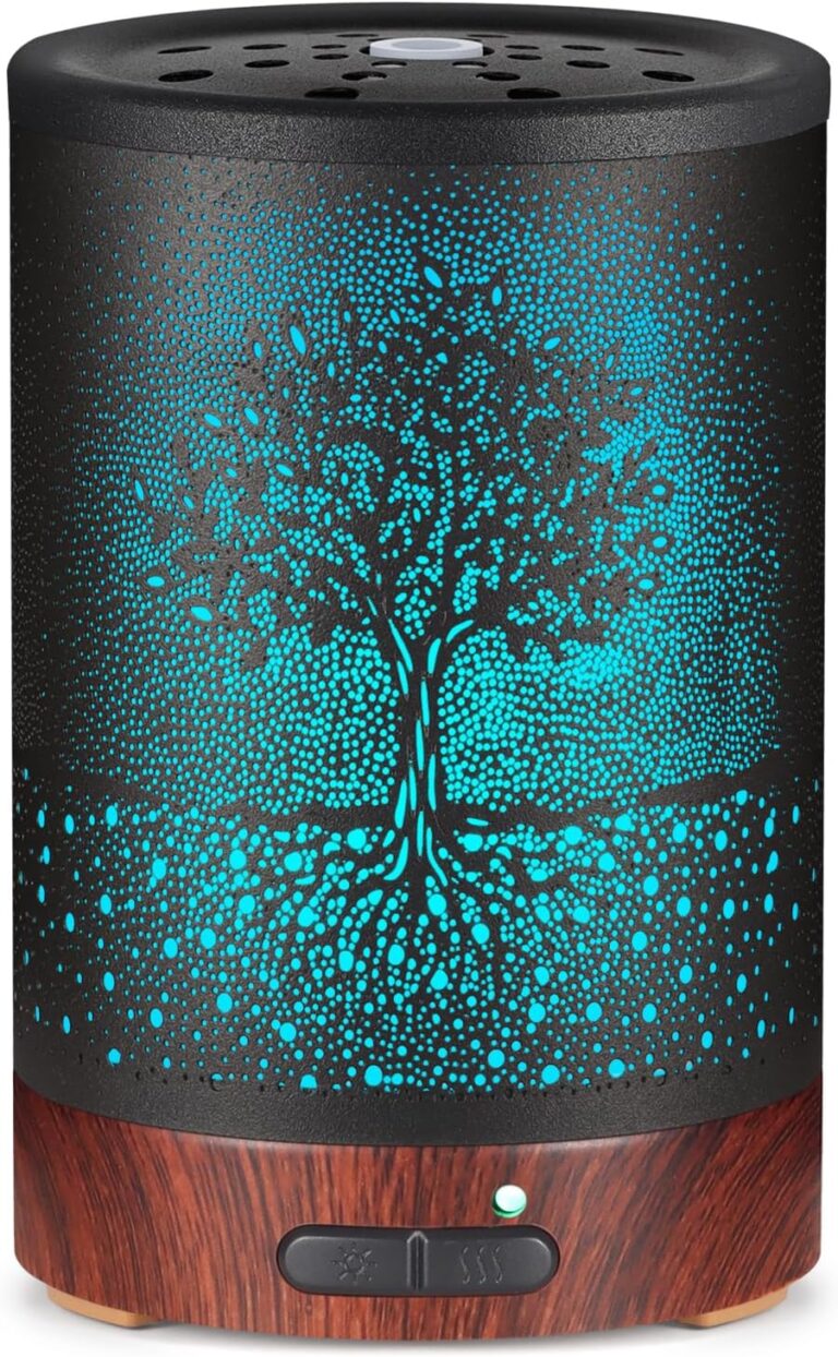 Essential Oil Diffuser- Aromatherapy Diffuser with7 Colors Light and Auto-Off for Women Metal Cool Mist Humidifier for Home and Office for Mom Women(Tree)