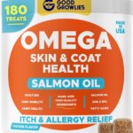 Omega 3 Fish Oil for Dogs (180 Ct) - Skin & Coat Chews - Dry & Itchy Skin Relief + Allergy Support - Shiny Coats - EPA&DHA Fatty Acids - Natural Salmon Oil Chews Promotes Heart, Hip & Joint Support