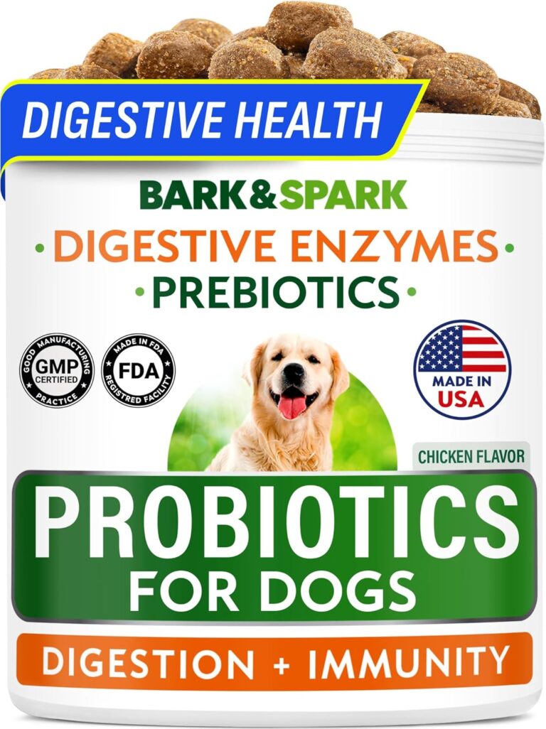 BARK&SPARK Probiotics for Dogs Digestive Health w/Enzymes - Diarrhea Gas Treatment Upset Stomach Relief - Allergy & Itchy Skin - Pet Dogs Probiotics - Digestion Supplement Treat (120Ct Chicken)