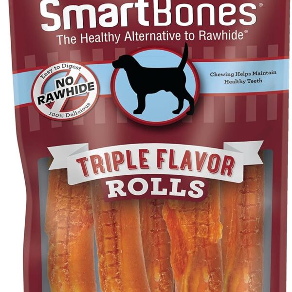 SmartBones Triple Flavor Rolls 6 Count, Rawhide-Free Chews for Dogs