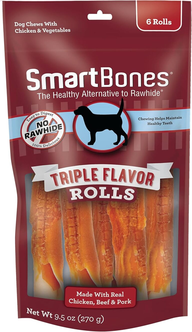 SmartBones Triple Flavor Rolls 6 Count, Rawhide-Free Chews for Dogs
