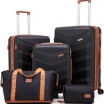 CONCEPTEN Expandable Luggage Sets 5 Piece, Hard Case Suitcase Set with Spinner Wheels,22x14x9 Airline Approved Carry on,Lightweight Durable Suitcase with TSA Lock (Black)