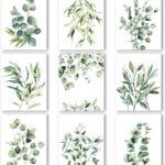 Zonon 9 Pcs Botanical Boho Bathroom Decor Plant Wall Prints, 10" x 8" Unframed Sage Green Leaves Decoration Posters, Eucalyptus Wall Decor, Minimalist Watercolor Art Prints for Living Bedroom Kitchen