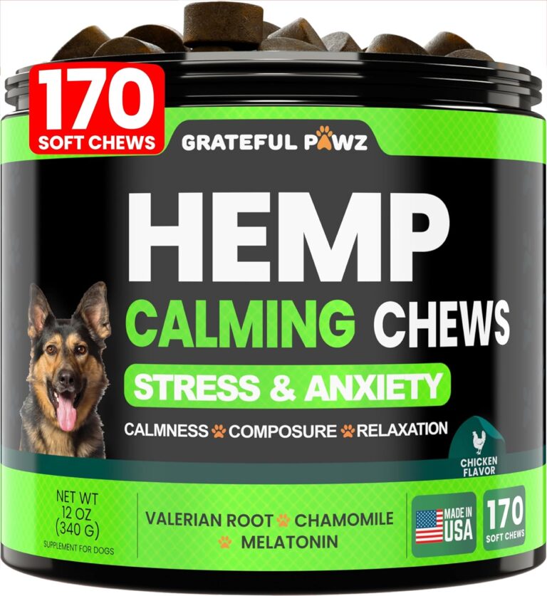 Grateful Pawz Hemp Calming Chews for Dogs - Dog Calming Chews - 170 Anxiety Relief Treats with Hemp Oil - Sleep Aid - Advanced Health Joint Support Supplement - Health & Wellness