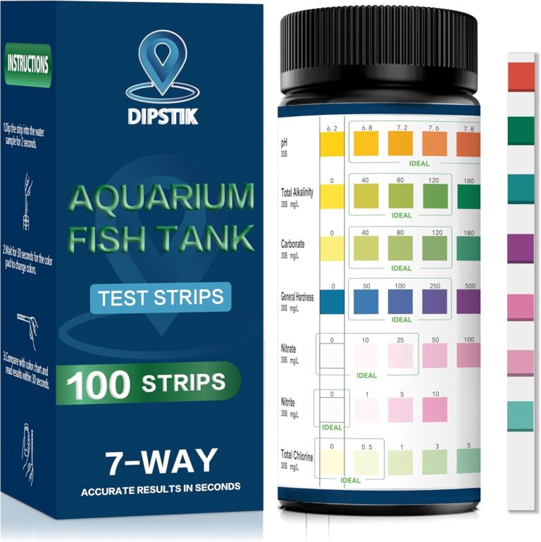 Aquarium Test Strips, 7-Way Freshwater Saltwater Fish Tank Pond Test Kit, 100 Strips, Nitrate, Nitrite, Chlorine, Hardness, Alkalinity, Carbonate, pH